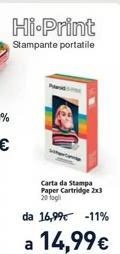 Unieuro Polaroid Carta Stampa Paper Cartidge 2x3 offerta