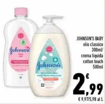 Conad Superstore Johnson's Baby Olio classico 300 ml/crema liquida cotton touch 500ml offerta