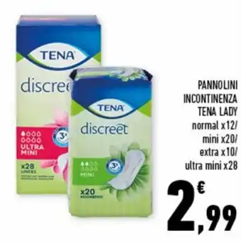 Conad Superstore Tena Lady Pannolini Incontinenza norma x12/mini x20/extra x10/ultra mini x28 offerta
