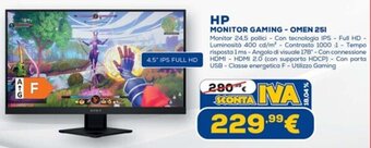 Euronics HP Monitor Gaming - Omen 25I offerta