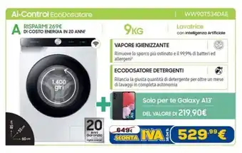 Euronics Samsung Ai.Control EcoDosatore Lavatrice WW90T534DAE offerta