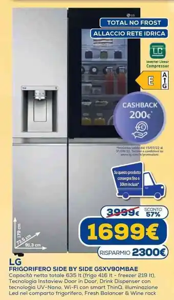 Euronics LG Frigorifero Side by Side GSXV90MBAE offerta