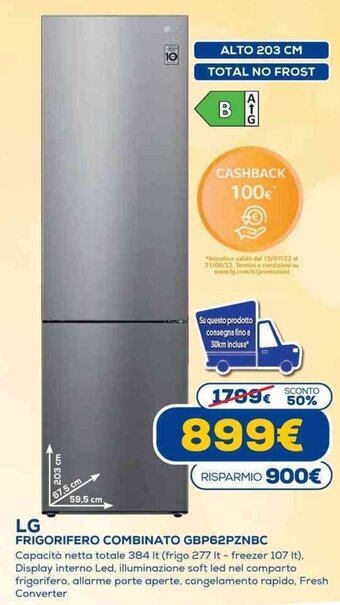 Euronics LG Frigorifero Combinato GBP62PZNBC offerta