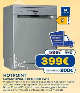 Euronics Hotpoint Lavastoviglie HFC 3C26 CW X offerta
