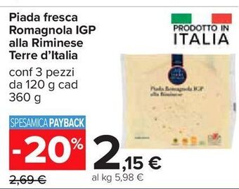 Carrefour Iper Piada fresca romagnola igp alla riminese terre d'italia offerta