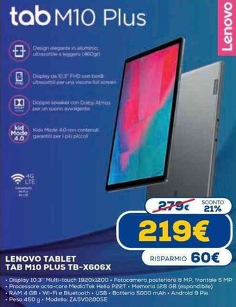 Euronics Lenovo Tablet Tab M10 Plus TB-X606X offerta