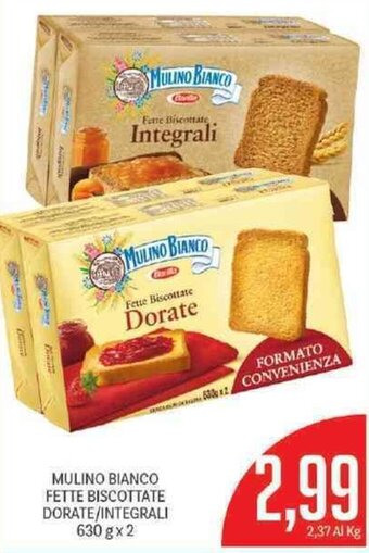 Supermercati Piccolo Mulino Bianco Fette Biscottate Dorate/Integrali 630 g x 2 offerta