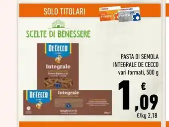 Conad Pasta di semola integrale de cecco offerta