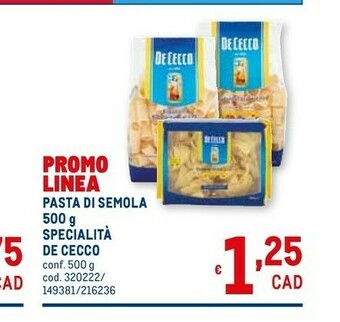 Metro De Cecco Pasta di semola offerta