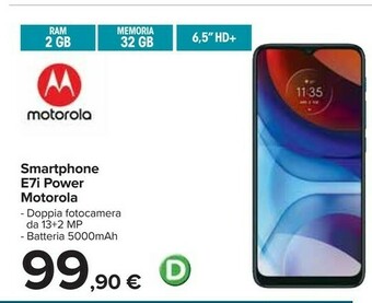 Carrefour Motorola E7I Power Smartphone Doppia Fotocamera Da 13+2 MP/ Batteria 5000MAH offerta
