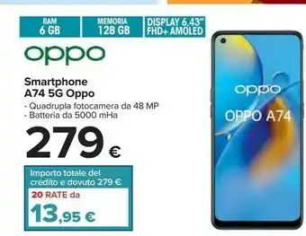 Carrefour Oppo OPPO A74 16,3 cm (6.43") Doppia SIM ColorOS 11.1 4G USB tipo-C 6 GB 128 GB 5000 mAh Nero offerta
