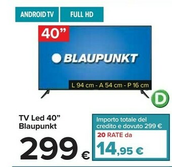 Carrefour Blaupunkt BLA-40/138O-GB-11B4-FEGBQP-EU TV 101,6 Cm (40") Full HD Nero offerta
