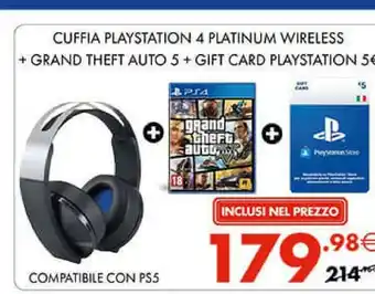 Cuffia playstation + grand theft auto 5+ gift card playstation