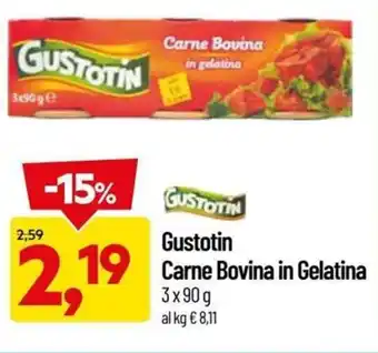 DPiù Gustotin Carne Bovina in Gelatina 3x90 g offerta