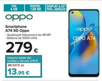 Carrefour Oppo OPPO A74 16,3 cm (6.43") Doppia SIM ColorOS 11.1 4G USB tipo-C 6 GB 128 GB 5000 mAh Nero offerta