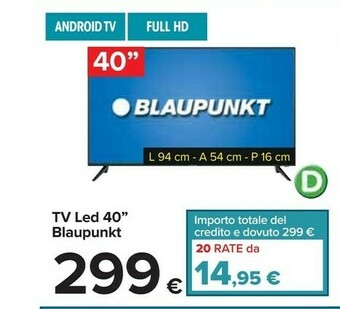 Blaupunkt BLA-40/138O-GB-11B4-FEGBQP-EU TV 101,6 Cm (40") Full HD Nero