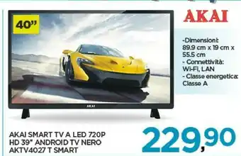 Akai AKTV4027T 39" HD Smart TV Wi-Fi Nero LED TV