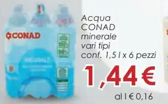 Conad City Conad Acqua minerale vari tipi 1,5 l x 6 pezzi offerta