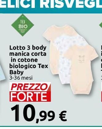 Carrefour Iper Lotto 3 body manica corta in cotone biologico tex baby offerta