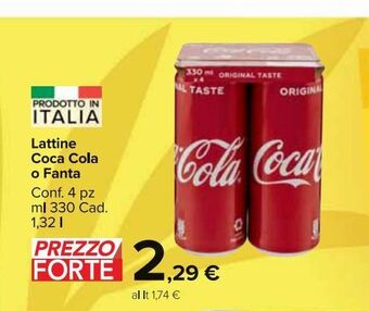 Carrefour Market Lattine coca-cola o fanta 4 pz 330 ml Cad. 1,32 l offerta