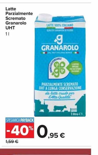 Carrefour Market Latte parzialmente scremato granarolo uht 1 l offerta
