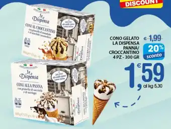 Qui Discount Cono Gelato La Dispensa Panna/Croccantino 4 pz 300 gr offerta