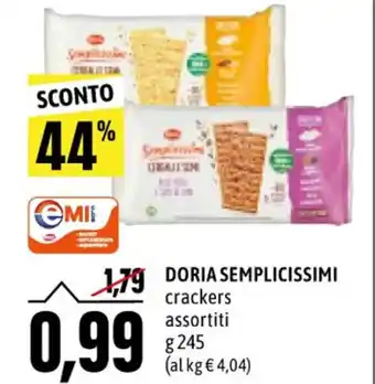 Emi Supermercati Doria Semplicissimi crackers assortiti g 245 offerta