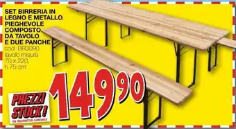 Set birreria in legno e metallo pieghevole composto da tavolo e due panche