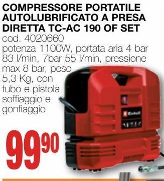 Compressore portatile autolubrificato a presa diretta tc-ac 190 of set