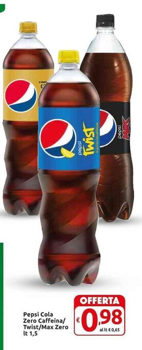 Carrefour Express Pepsi Cola Zero Caffeina/Twist/Max Zero lt 1,5 offerta