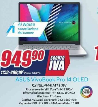 Trony Asus VivoBook Pro 14 OLED K3400PH-KM110W offerta