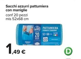 Carrefour Sacchi Azzurri Pattumiera Con Maniglie offerta
