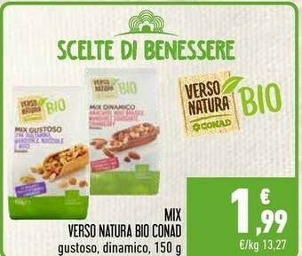 Conad Conad - Mix Gustoso Uva Sultanina, Mandorle, Nocciole E Noci Biologico Verso Natura 150 G(ml) offerta