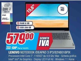 Trony Lenovo Notebook Ideapad 3 IP3/82H801BPIX offerta