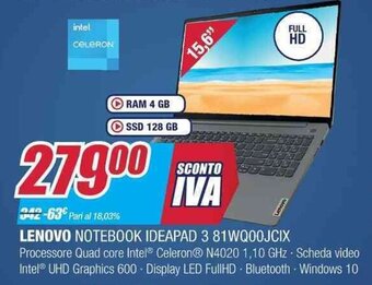 Trony Lenovo Notebook Ideapad 3 81WQ00JCIX offerta
