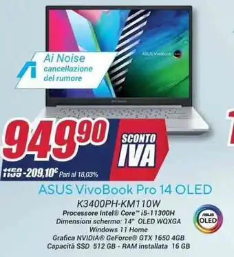 Trony Asus VivoBook Pro 14 OLED K3400PH-KM110W offerta