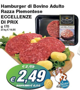 Prix Quality Eccellenze Di Prix Hamburger di Bovino Adulto Razza Piemontese g 170 offerta
