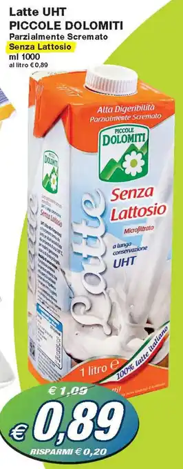 Prix Quality Piccole Dolomiti Latte UHT Parzialmente Scremato Senza Lattosio 1000 ml offerta