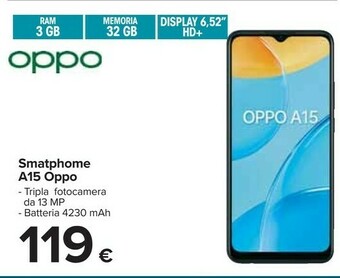 Carrefour Oppo A15 Smartphone Tripla Fotocamera Da 13 Mp/batteria 4230 MAH offerta