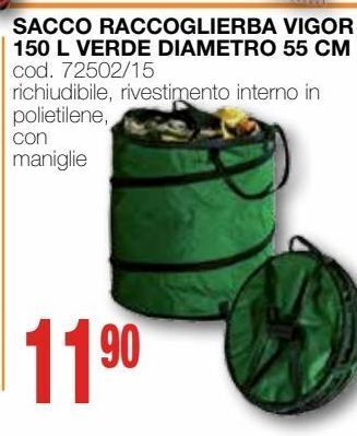 Mondo Brico Sacco raccoglierba vigor 150 l verde diametro 55 cm offerta