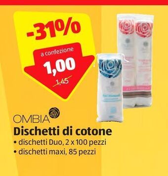 ALDI Ombia Dischetti di cotone 2 x 100 pezzi, 85 pezzi offerta