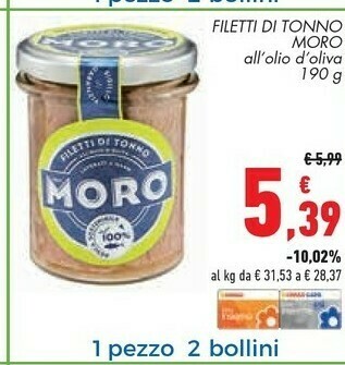 Conad Moro Filetti Di Tonno All'Olio Di Oliva 190 G(ml) offerta