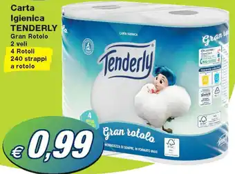 Prix Quality Tenderly Carta Igienica Gran Rotolo 2 veli 4 Rotoli 240 strappi a rotolo offerta
