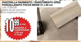 Mondo Brico Piastrella pavimento / rivestimento gres porcellanato focus beige 31x62 cm offerta