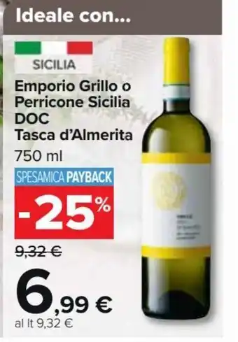 Carrefour Market Emporio Grillo o Perricone Sicilia DOC Tasca d'Almerita 750 ml offerta