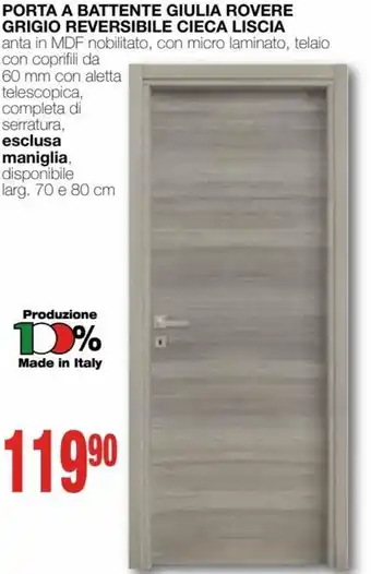 Mondo Brico Porta a Battente Giulia Rovere Grigio Reversibile Cieca Liscia esclusa maniglia offerta
