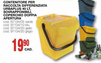Mondo Brico Contenitore per Raccolta Differenziata Urbaplus 40 Lt. Sovrapponibili, Coperchio Doppia Apertura offerta