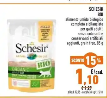 Conad Schesir Bio alimento umido biologico completo e bilanciato per gatti adulti, senza coloranti e conservanti artificiali 85 g offerta