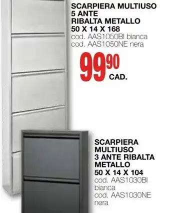Mondo Brico Scarpiera Multiuso 5 Ante Ribalta Metallo 50 x 14 x 168 offerta