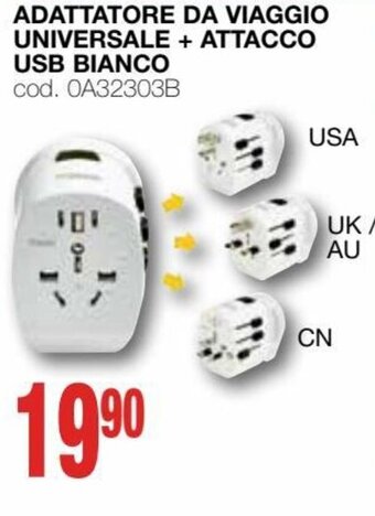 Adattatore da Viaggio Universale + Attacco USB Bianco
